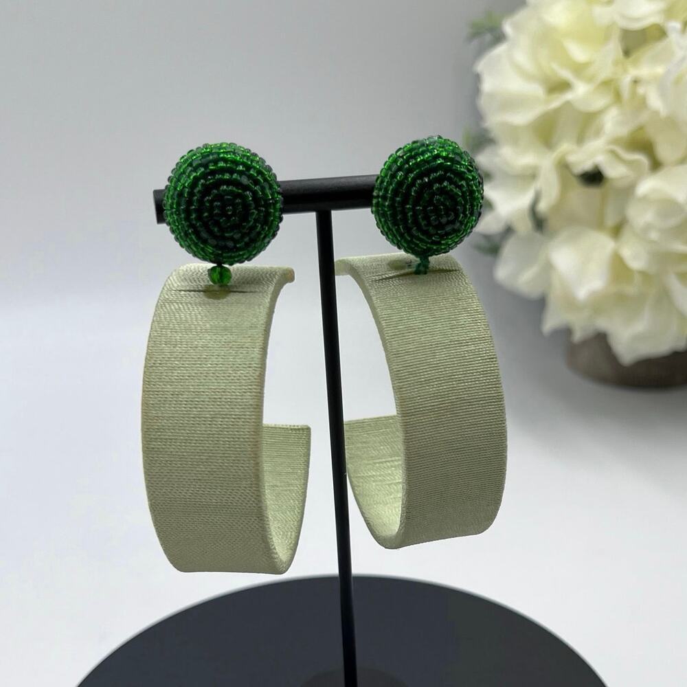 Sachin &‎ Babi Mint Threaded Beaded Audra Large Hoop Earrings